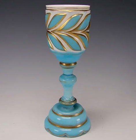 Antique Russian or Bohemian Cased Cut Blue Overlay Glass Chalice-----Ruby Lane