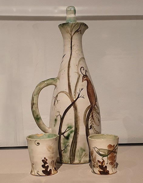 Carafe with two beakers---Decoration by Neil Douglas for AMB Pottery