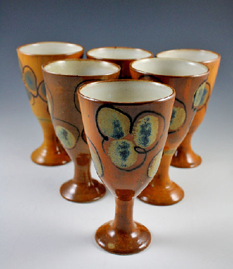 Pop Art Wine Goblets - Salt-Fired Ceramic---Deborah Britt Pottery