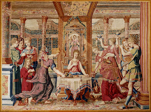 Psyche's dinner in the palace of cupid-Faubourg Saint Germain workshop,-circa 1660-Composition--Silk-and-wool-Tapestry-from-Paris-Manufacture--Psyché’s-Dinner--For-Sale-at-1stdibs