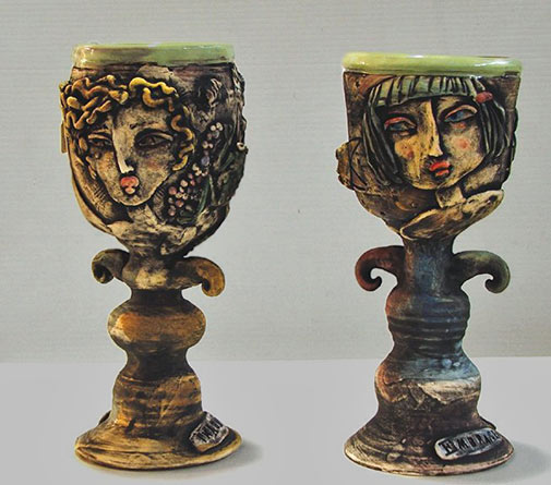 female face relief goblets