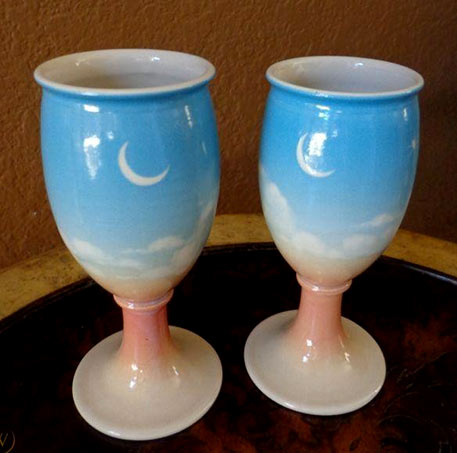 Vintage Shorba 1986 Ceramic Pottery Wine Goblets 