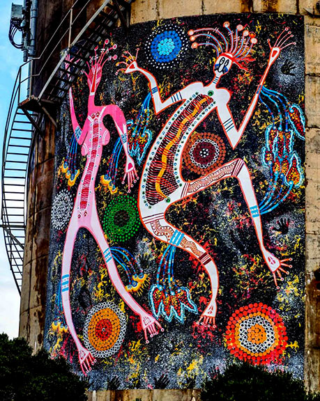 Fire dance mural at Bermagui Water Tower