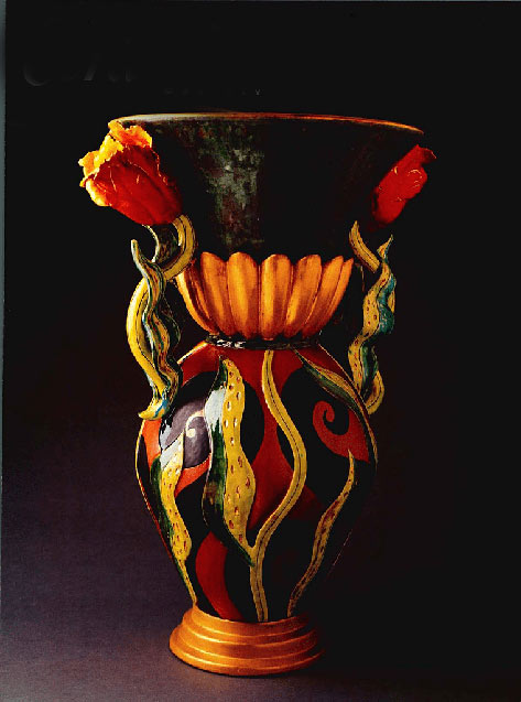 Carol-Gouthro-Tulip-Vase in red and gold