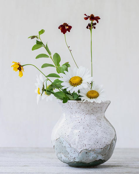 Mountain pattern spackled vase---BackyardKiln-etsy