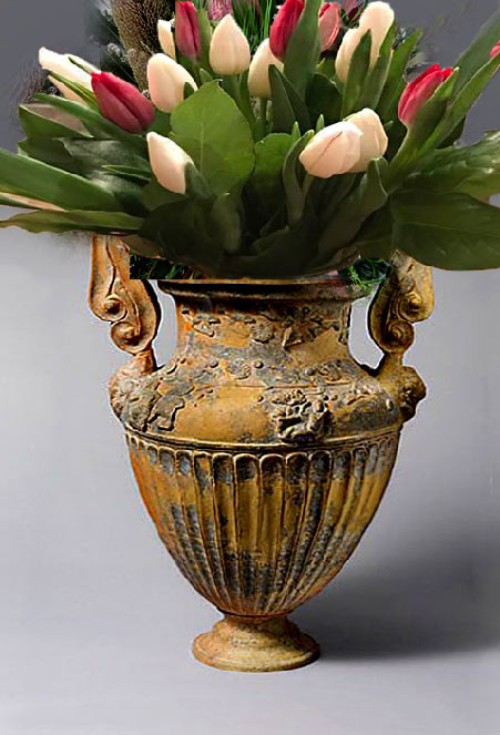 Terracotta volute krater with tulips