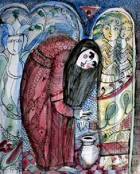 Lydia Corbett - Byzantine Lady with Pot Adrain Hill Fine Art