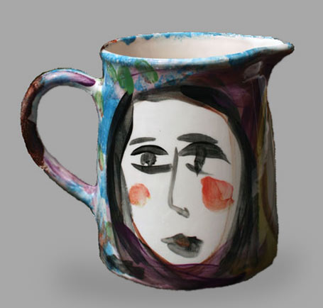 Lydia Corbett Jug Face in Turquoise, 2018 painted ceramic, clear glaze