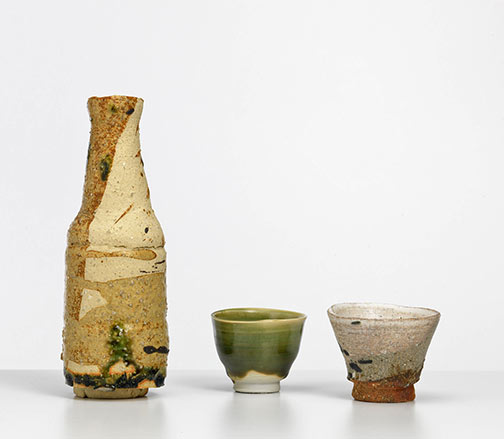 Sake Bottle and Cups,-1990s