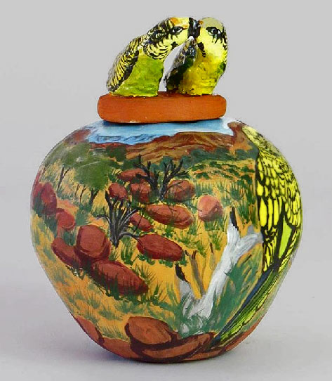 Lyerrtjina (budgerigar)-2016-by-hermannsburg-pottery-Judith-Pungkarta-Inkamala