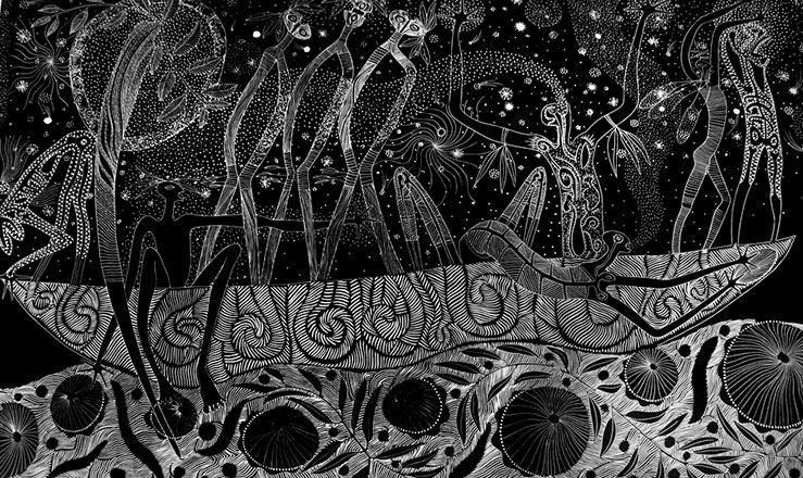 Austrealian Indigenous Art -=- Spirit-Ark---Navigation---by-the-Stars--Aaron-Meeks