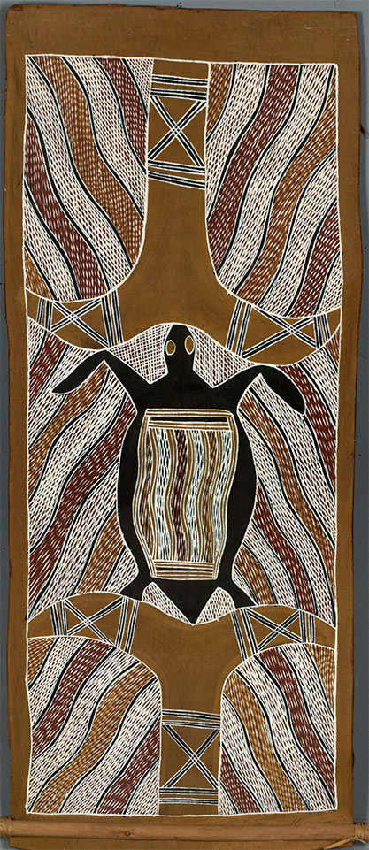 Yinipunga,-the sacred totemic turtle--Narritjin Maymuru painting on baark