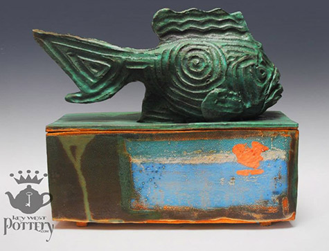 Sgraffito fish ceramic sculpture