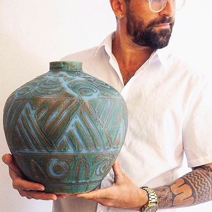 KEy West Pottery incised geometric vase