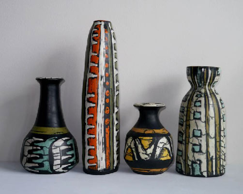 Livia Gorka---Grouping of 4 Vases---Hungary,-c1950