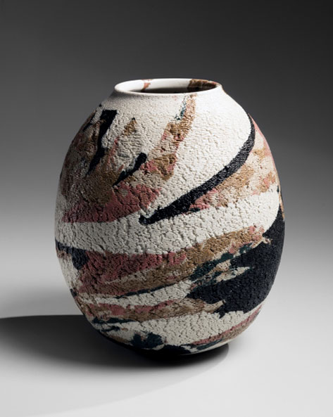 Samarkand-Ovoid Neriage vase-Matsui Kosai