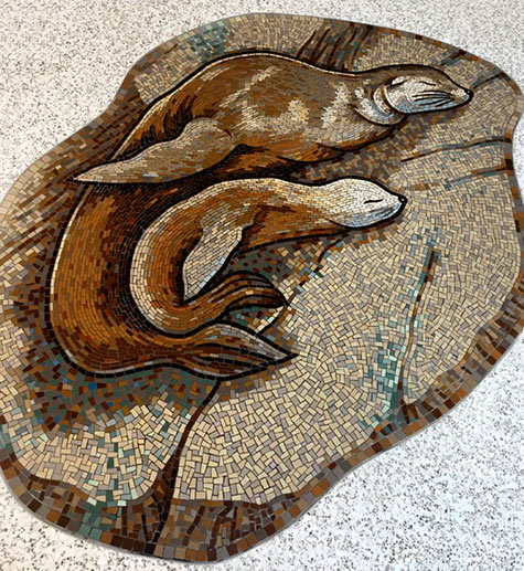 Sea lion and pup mosaic art