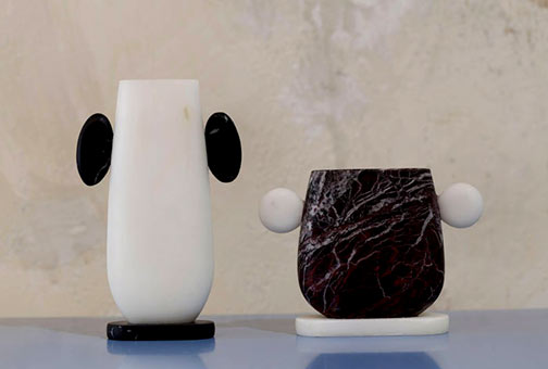 Vases in Rosso Levanto and Bianco Michelangelo Marble, by Matteo Cibic,Italy