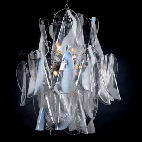 CCAMER Three-tier chandelier with ruffled glass drops, Italy, 1960s