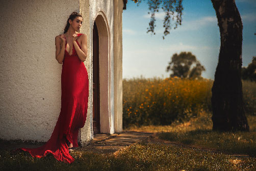 Girl in scarlett red gown
