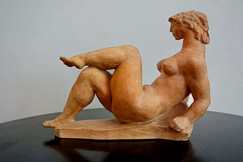 Resting Woman Terracotta Sculpture by Jenő Kerényi,-1961