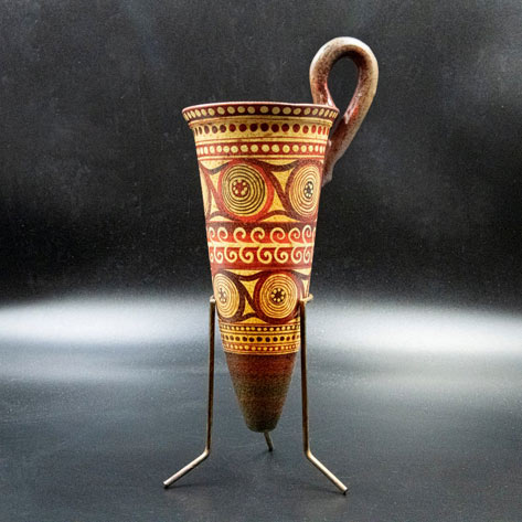 ,-Conical-Pouring-Vessel-with-Hand-painted-Spiral-Decoration,-Ancient-Greek-Pottery-Museum-Replica