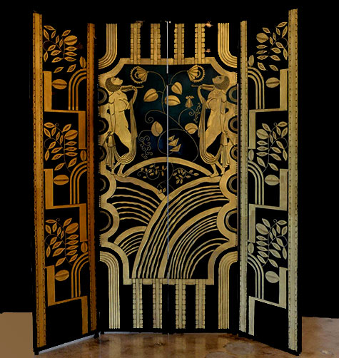 Black Lacquer and Gold Screen-Attributed to Paul Feher