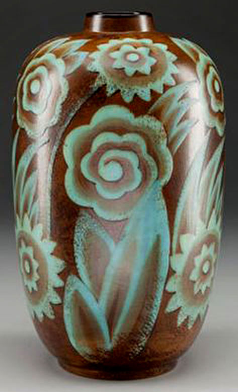 Boch-Freras-Art-Deco-Glazed-Pottery-Floral-Vase