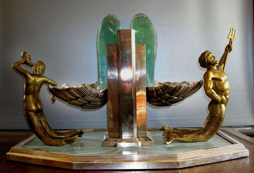 Splendid Art deco centrepiece with light representing a water fountain-signed-r-durquet