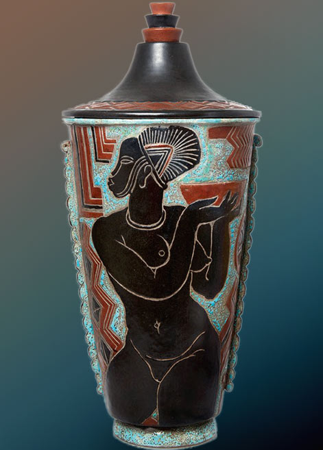 Africanist Deco Vase and cover by René Buthaud