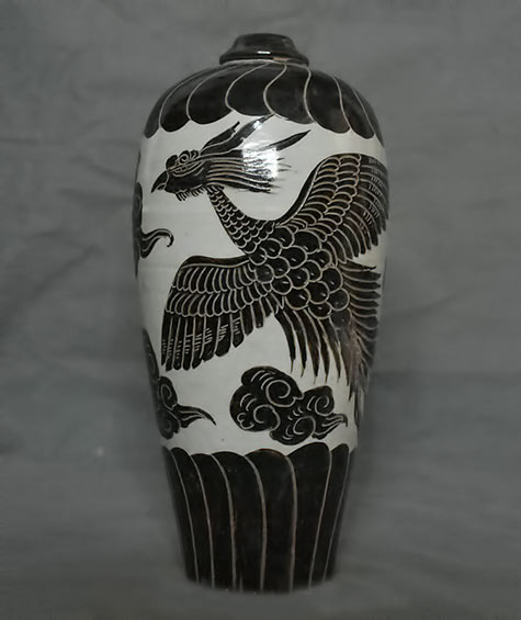 Old Chinese Cizhou Kiln Porcelain Dynasty Palace Phoenix Bottle Vase