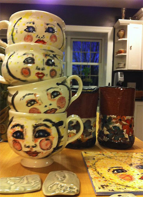Four Moonface cups - Rebecca Hillman