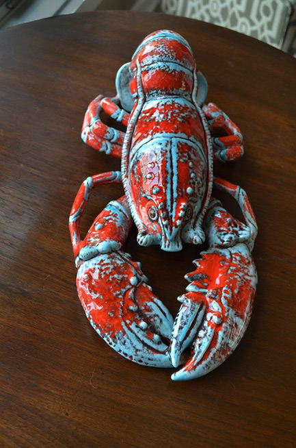Midcentury Ceramic Italy Italian Large Lobster Vibrant Colors Red Blue 1960's Pottery---