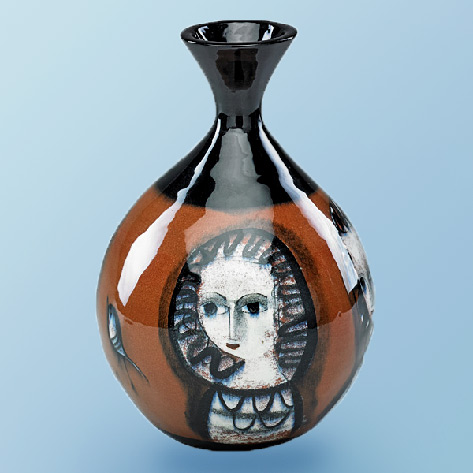 Polia Pillin-(1909---1992);-Bulbous vase with-women and bird10ins height