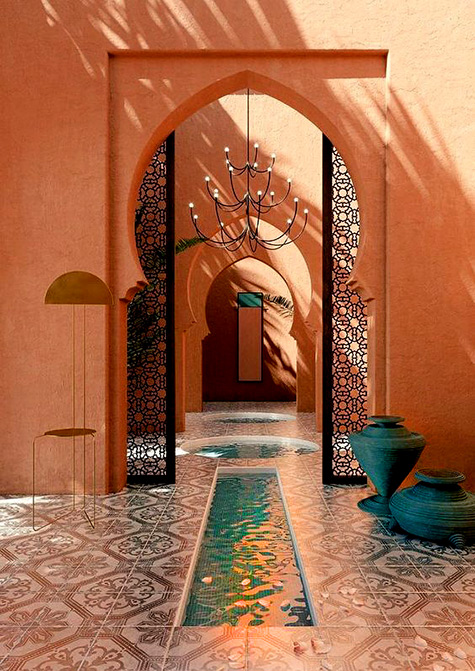 Ochre and jade green Moroccan courtyard
