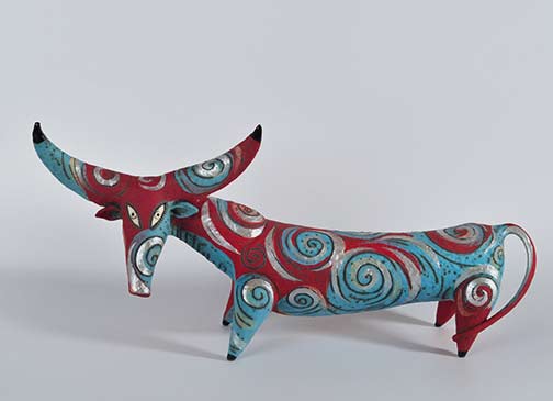 red ceramic bull- sculpture-Inna Olshansky