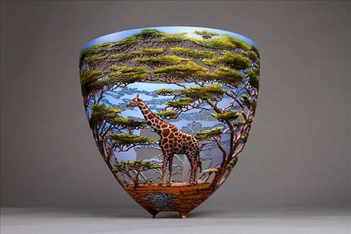 Giraffe in the foresst hand carved wooden bowls by gordon pembridge