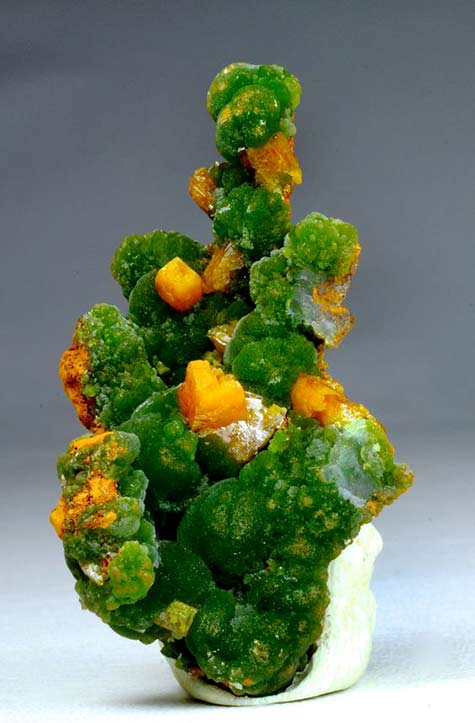 Beautiful green Mimetite with pseudo cubic orange Wulfenite