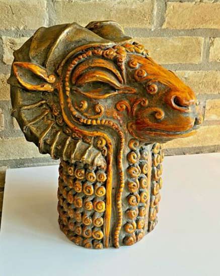 Jaru-Vtg-Mid-Century-California-Modern-Plaster-Ceramic-Ram-Head-Bust-Sculpture