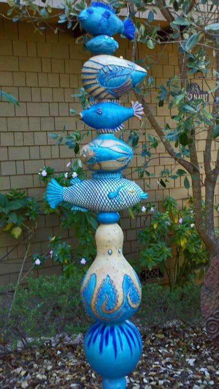 Turquoise Fish Totem garden sculpture