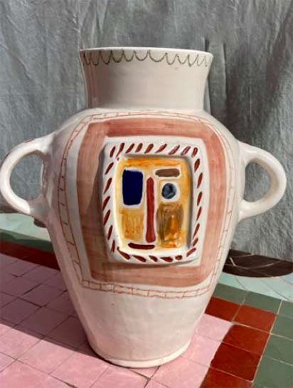 Hand painted twin handled vase by Laurence Leenaert