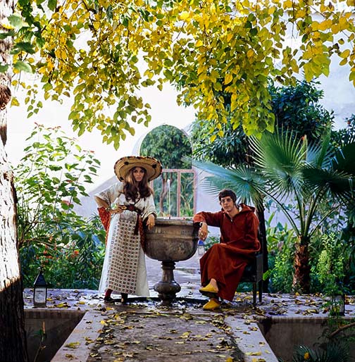 Paul and Talitha Getty in Marrakech courtyard