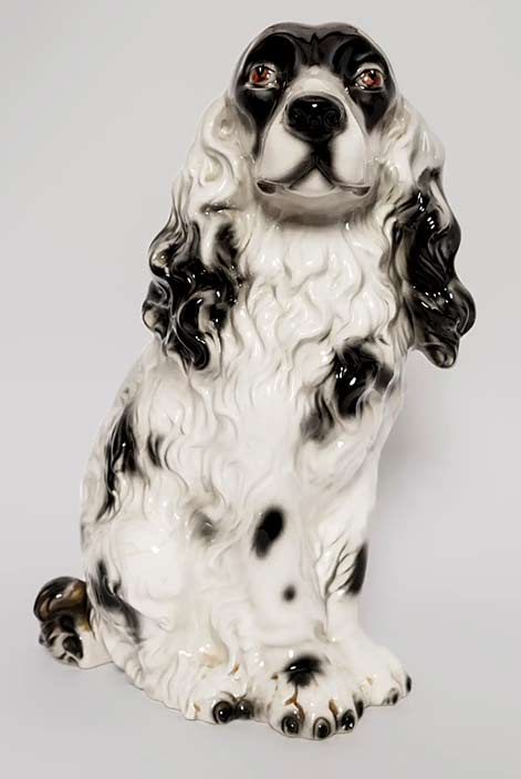 Ceramic Black and White Spaniel Dog Decorative Sculpture Italy 1960s