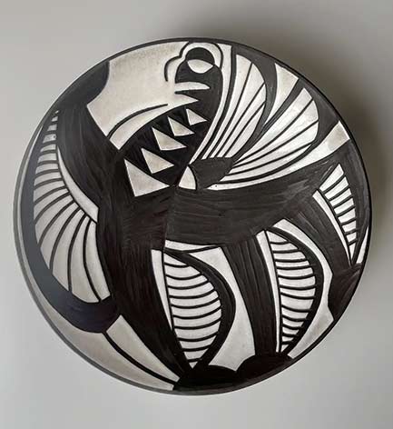 Danish modernist decorative plate wall decoration centerpiece Large Black And White Ceramic Wall Plate Centerpiece Starck Andersen 1950s