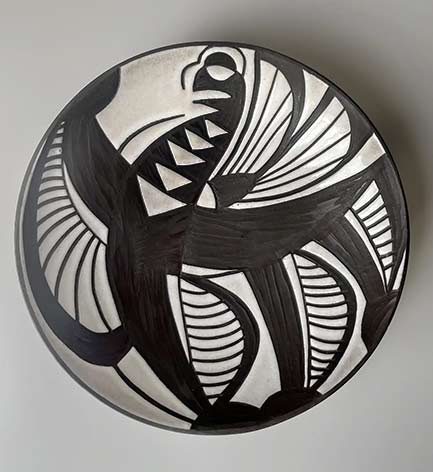 Danish modernist decorative plate wall decoration centerpiece Large Black And White Ceramic Wall Plate Centerpiece Starck Andersen 1950s