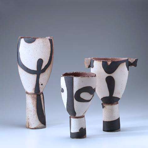 Slab built stoneware vessels are by German artist Monika Debus