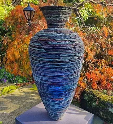 Autumn leaves frame 'Vase' in stacked slate James Parker Sculpture