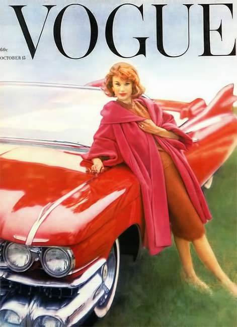 Anna Carin Bjorck leans against a 1959 Cadillac convertible cover photo by John Rawlings Vogue 1958---Flickr---Photo-Sharing
