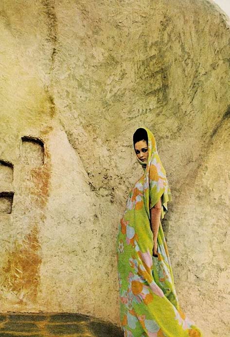 Model Marie Lise Gres -- wearing a dress by Sarmi and photographed by Henry Clarke. Vogue,January 1966
