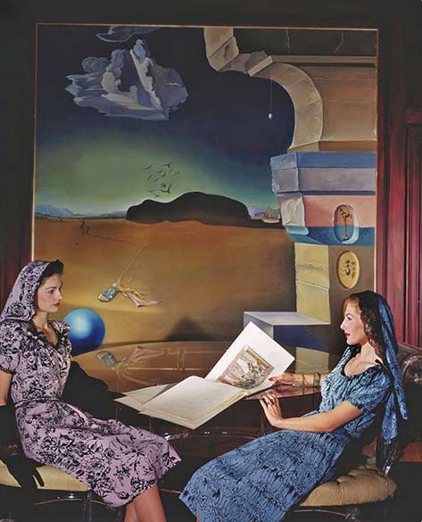 Horst P. Horst — Fashion for Vogue with Dali Mural in Helena Rubinstein’s apartment, NYC